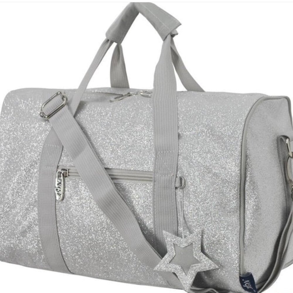 New Silver Mini Glitter Duffel Bag | Small Travel Tote Makeup Gym Carryall